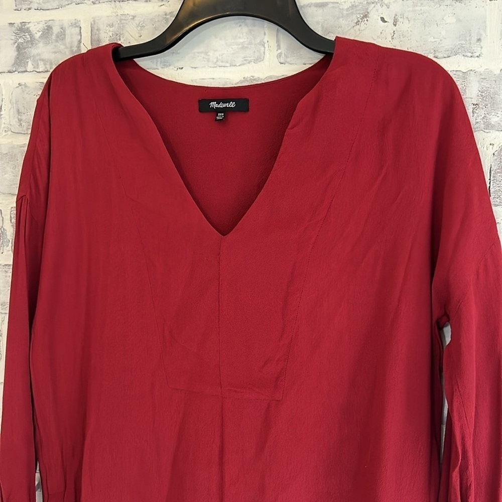 MADEWELL Dress Du Jour Tunic Dress Size XXS V-Neck Pockets L/S Red Garnet Womens - Picture 5 of 11